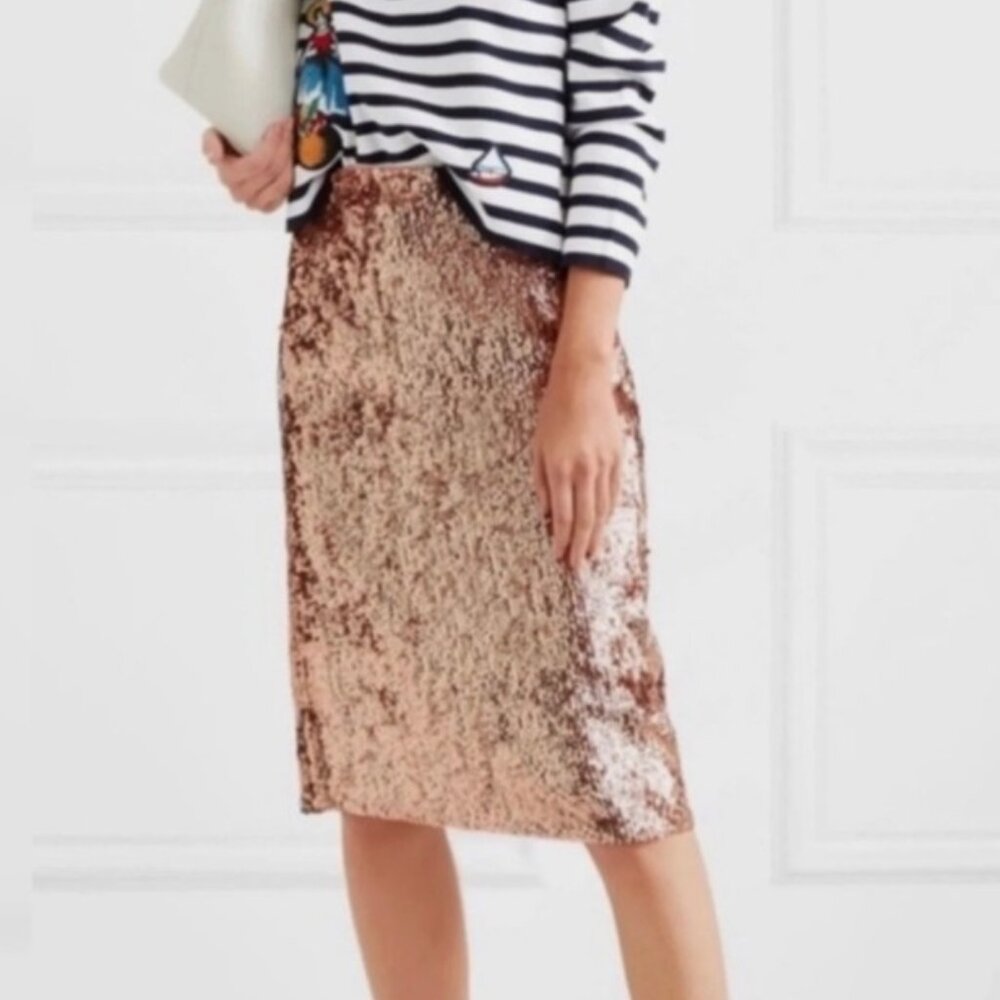 J Crew NWT Rose Gold Sequin Midi Skirt Womens size 12